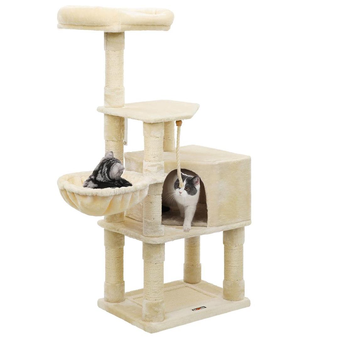 Krabpaal 138 cm met Ligmand – Klim- en Speelmeubel voor Katten met Meerdere Niveaus
