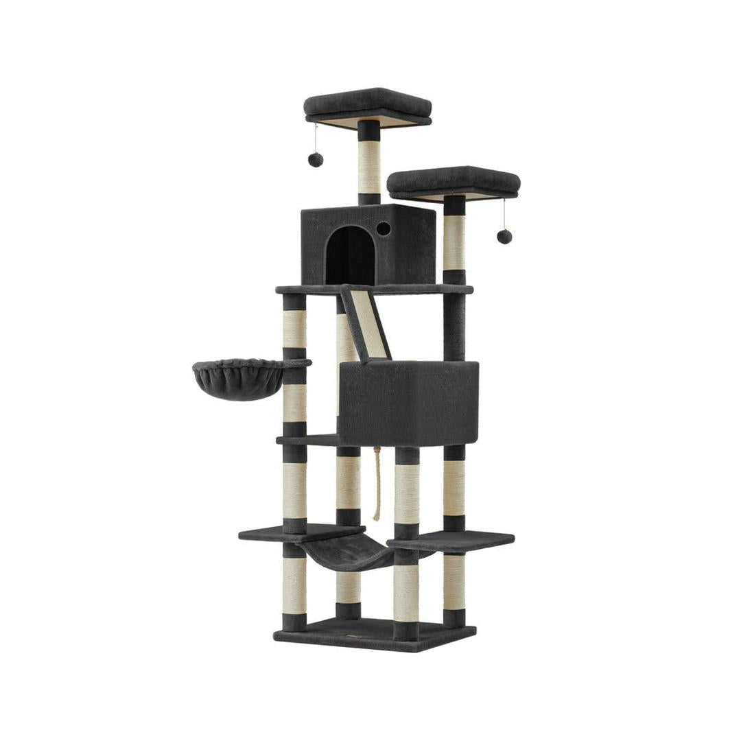 XXL Krabpaal 206 cm Hoog – Kattenkrabpaal met Meerdere Plateaus, Sisal Krabzuilen en Hangmat