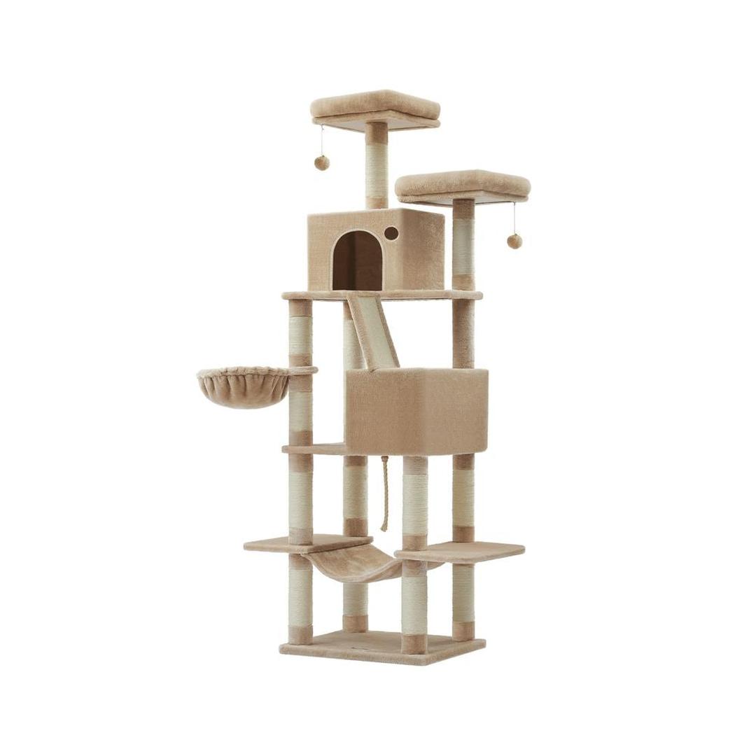 XXL Krabpaal 206 cm Hoog – Kattenkrabpaal met Meerdere Plateaus, Sisal Krabzuilen en Hangmat