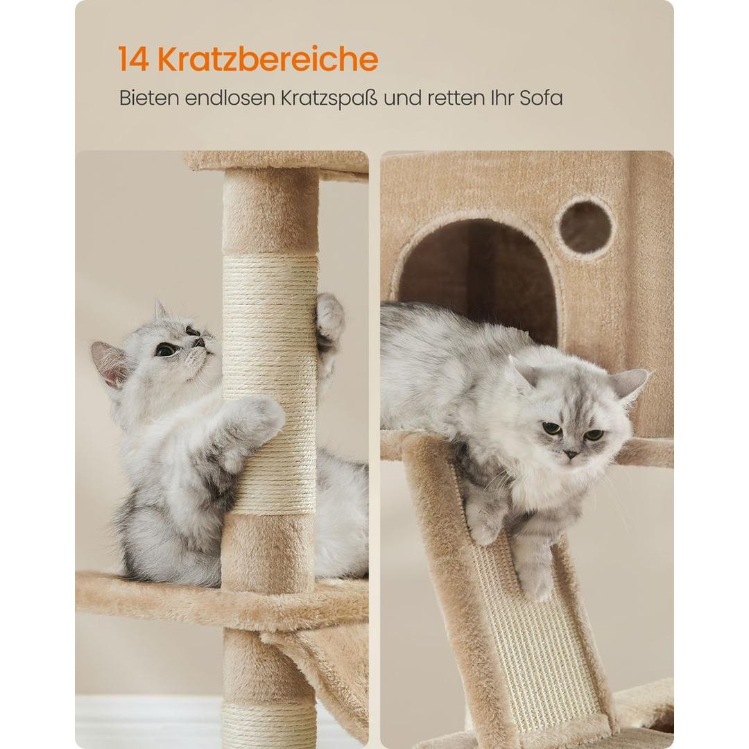 XXL Krabpaal 206 cm Hoog – Kattenkrabpaal met Meerdere Plateaus, Sisal Krabzuilen en Hangmat