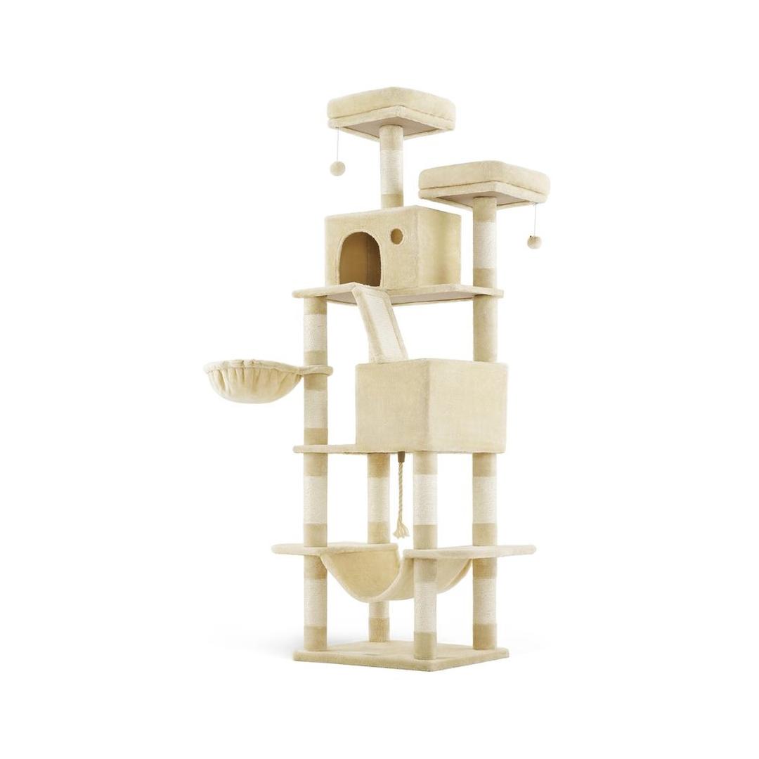 XXL Krabpaal 206 cm Hoog – Kattenkrabpaal met Meerdere Plateaus, Sisal Krabzuilen en Hangmat