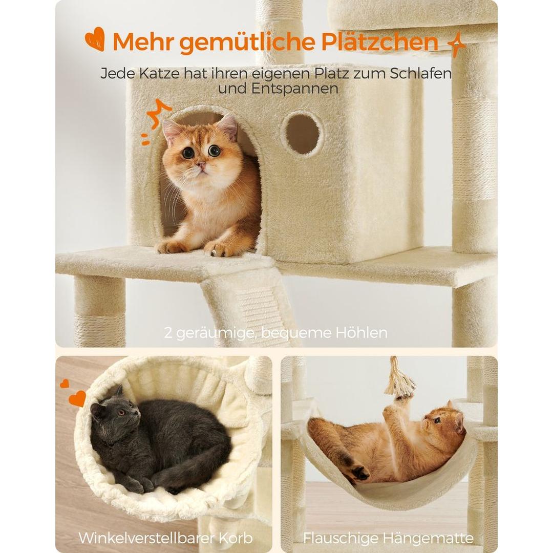 XXL Krabpaal 206 cm Hoog – Kattenkrabpaal met Meerdere Plateaus, Sisal Krabzuilen en Hangmat