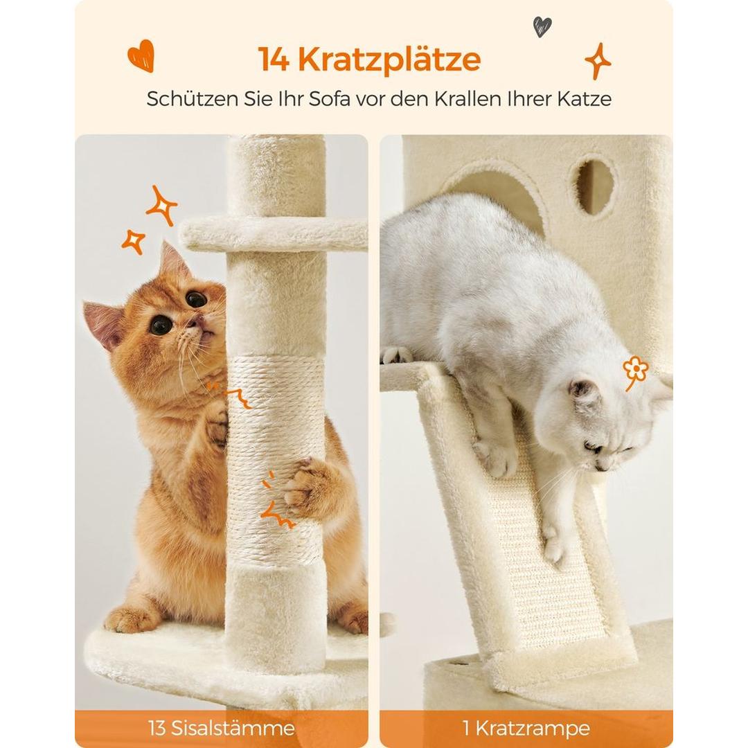 XXL Krabpaal 206 cm Hoog – Kattenkrabpaal met Meerdere Plateaus, Sisal Krabzuilen en Hangmat