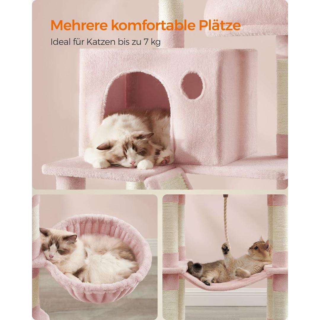 XXL Krabpaal 206 cm Hoog – Kattenkrabpaal met Meerdere Plateaus, Sisal Krabzuilen en Hangmat