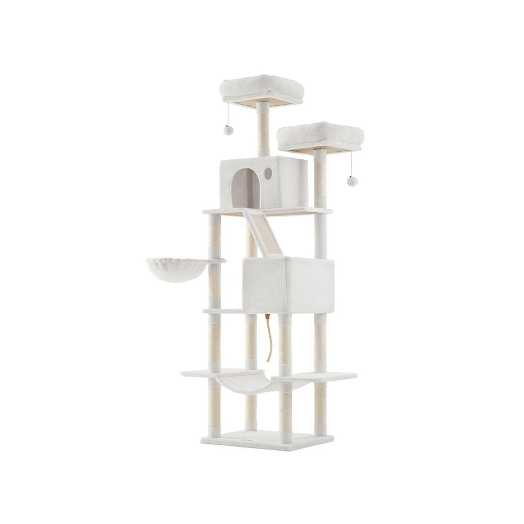 XXL Krabpaal 206 cm Hoog – Kattenkrabpaal met Meerdere Plateaus, Sisal Krabzuilen en Hangmat
