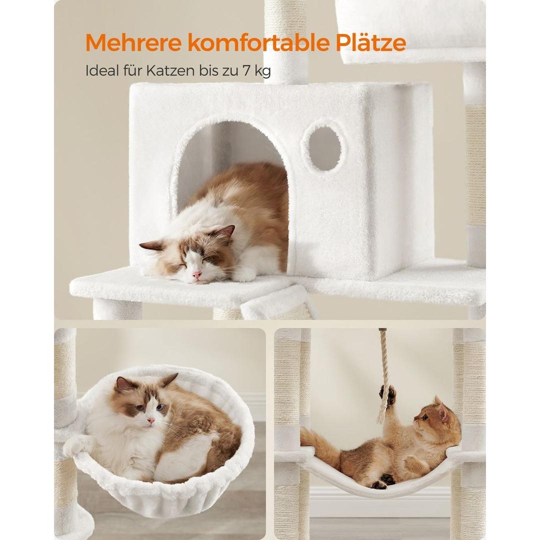 XXL Krabpaal 206 cm Hoog – Kattenkrabpaal met Meerdere Plateaus, Sisal Krabzuilen en Hangmat