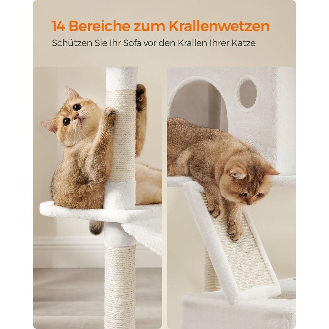 XXL Krabpaal 206 cm Hoog – Kattenkrabpaal met Meerdere Plateaus, Sisal Krabzuilen en Hangmat