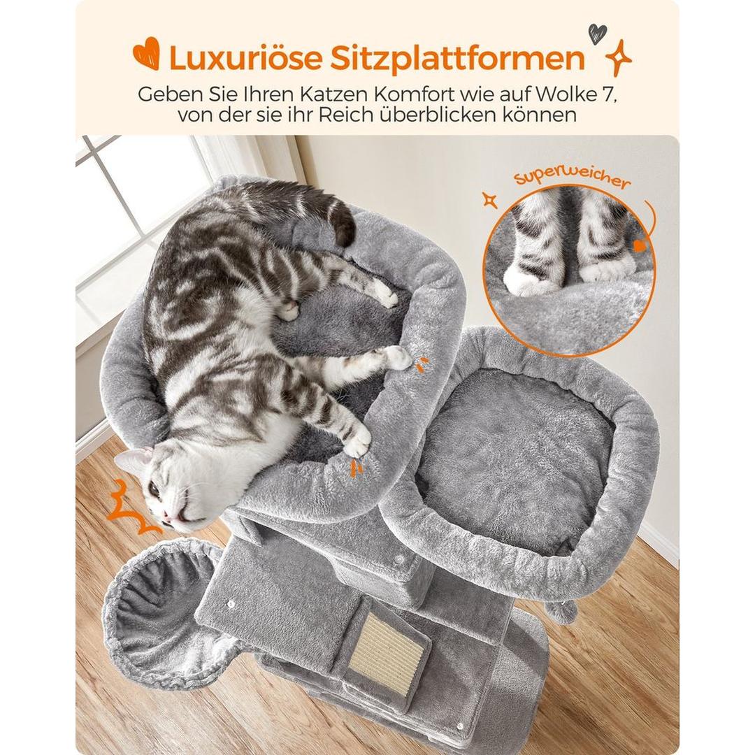 XXL Krabpaal 206 cm Hoog – Kattenkrabpaal met Meerdere Plateaus, Sisal Krabzuilen en Hangmat