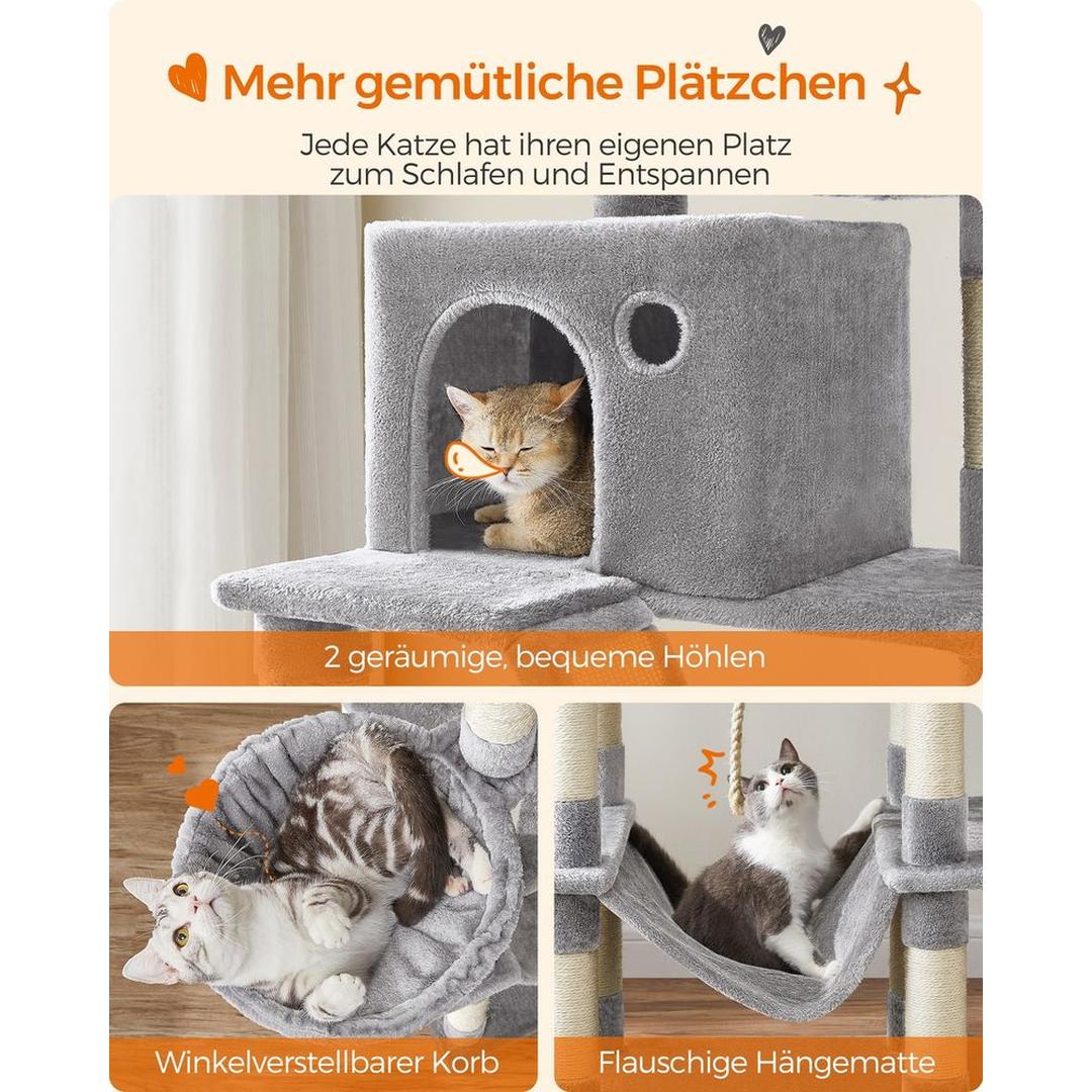 XXL Krabpaal 206 cm Hoog – Kattenkrabpaal met Meerdere Plateaus, Sisal Krabzuilen en Hangmat