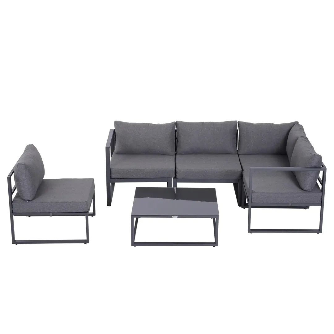Outsunny 6-delige tuinmeubelset – hoekbank, 4 fauteuils en tafel 75 x 70 x 30 cm – aluminium frame
