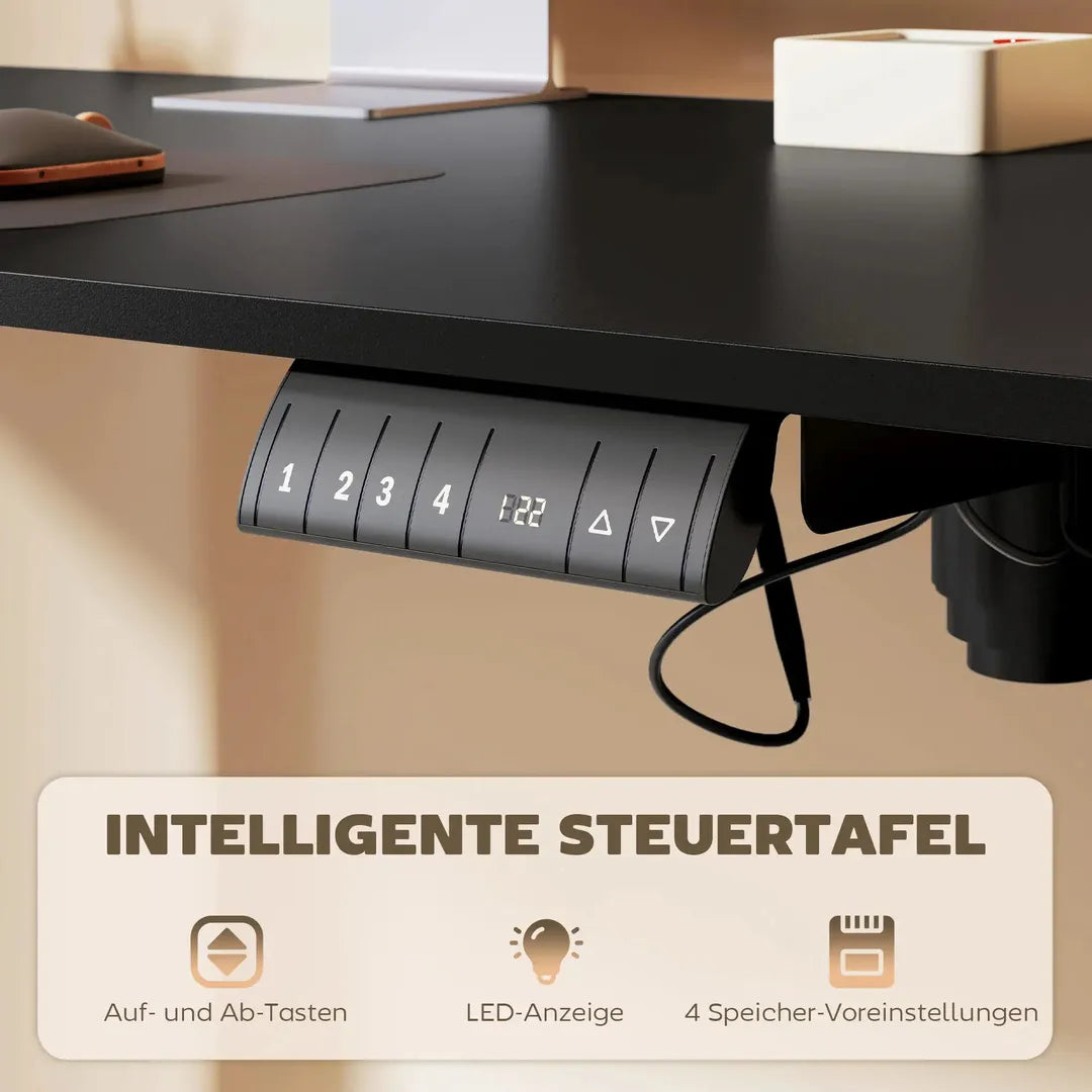 In hoogte verstelbaar sta-bureau – elektrisch computertafel met geheugenfunctie, 140 × 70 × 72–116 cm, wit