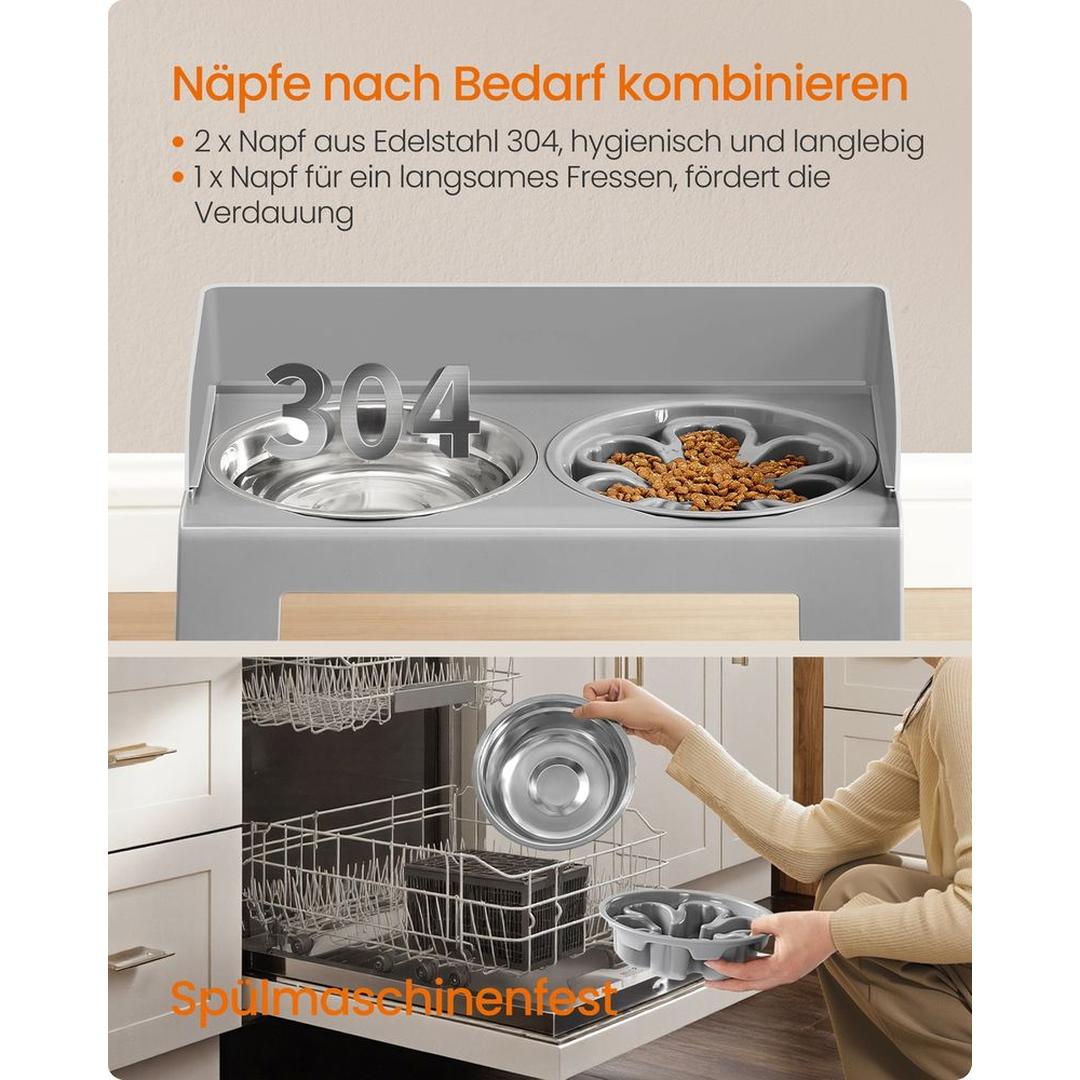 Verstelbare hondenvoerbak – 6 hoogten, inklapbaar, met 2 RVS voerbakken en slow-feeder, antislip