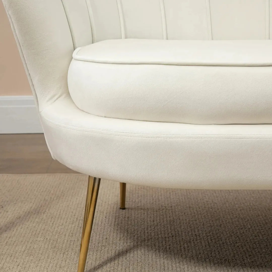 Bank 2-Zits – Stoffen Bekleding in Fluweeloptiek – Crème/Goud – Belastbaar tot 150 kg