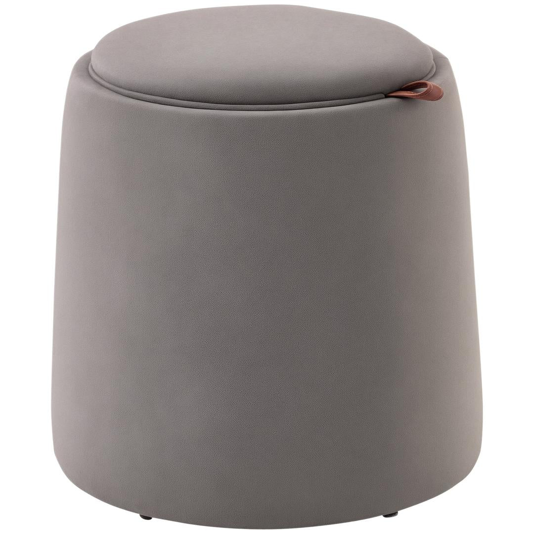 Poef – Moderne Voetenbank – Donkergrijs met Bruin – Stoffen Bekleding en Houten Poten