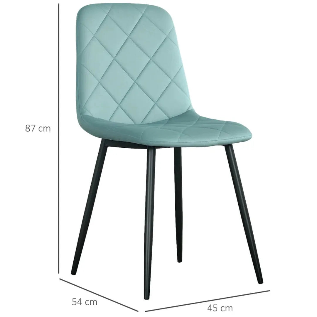 Set van 4 gestoffeerde keukenstoelen – hoge rugleuning – stalen poten – fluwelen stof