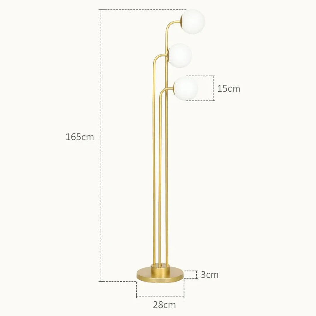 Staande lamp met 3 glazen kapjes – E27 fitting – voetschakelaar – zwart