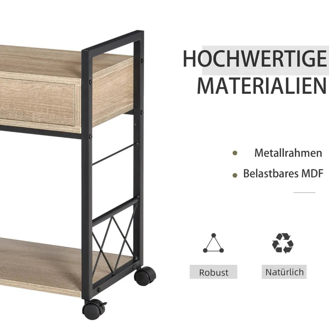 Keukenwagen met Lade en Legplank – Serveerwagen op Wielen van Spaanplaat – 60 × 30 × 65 cm – Naturel