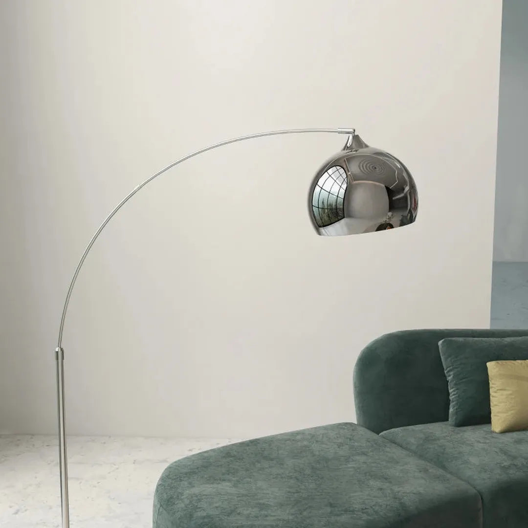 Boogstaande lamp – in hoogte verstelbaar – voetschakelaar – voet in marmerlook – 170-180 cm-Zilver