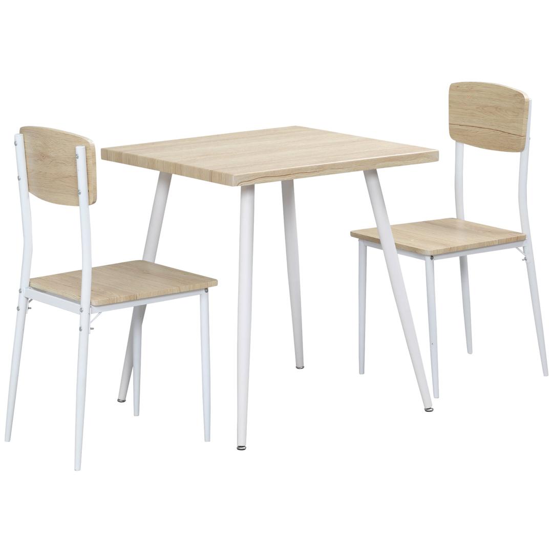 Eettafelset voor 2 Personen – 1 Tafel, 2 Stoelen van Grenenhout – Wit en Grijs