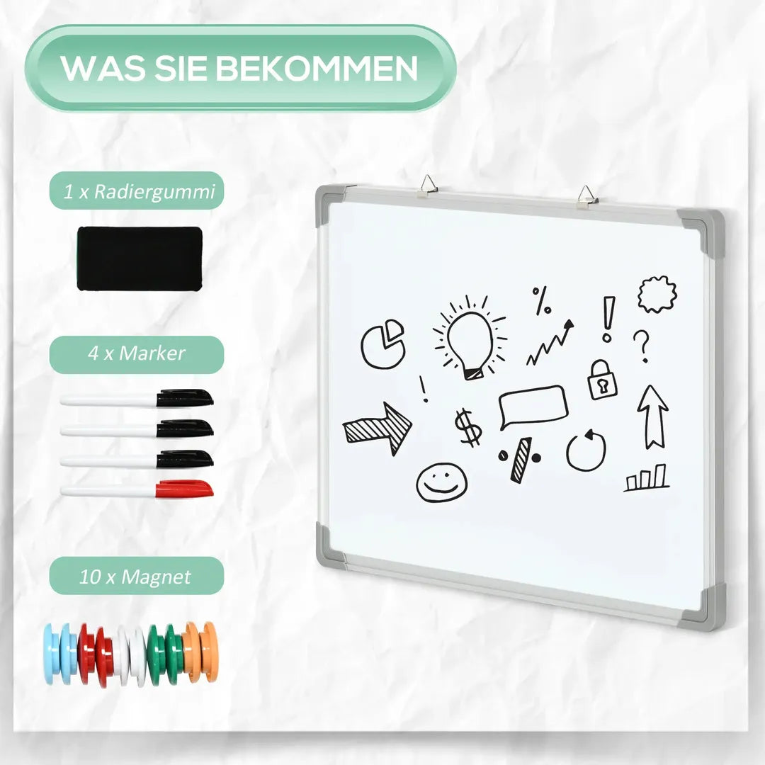 Whiteboard op standaard – magnetisch, draaibaar en verrijdbaar, inclusief markers en wisser, 120 × 90 cm