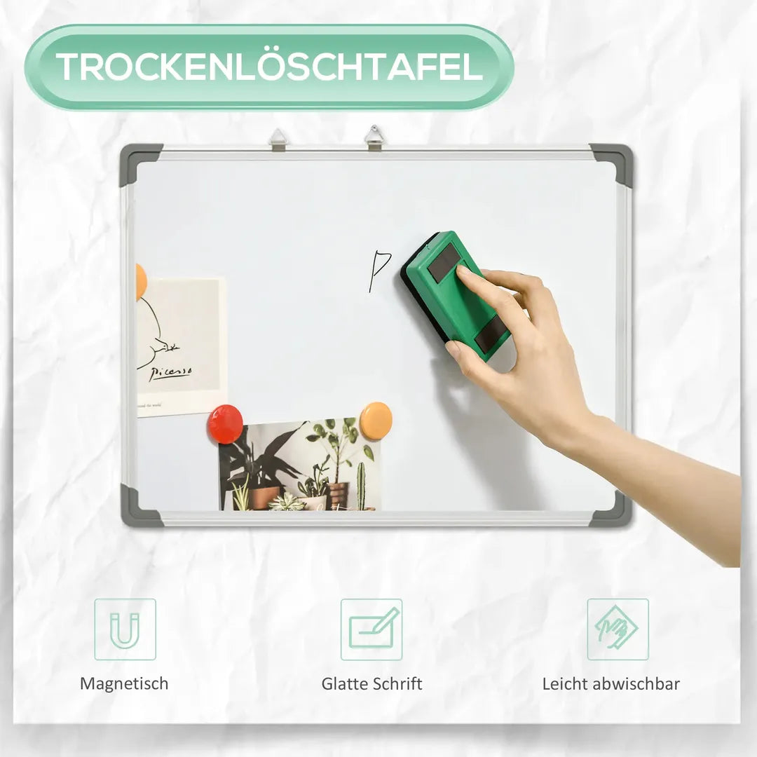 Whiteboard op standaard – magnetisch, draaibaar en verrijdbaar, inclusief markers en wisser, 120 × 90 cm