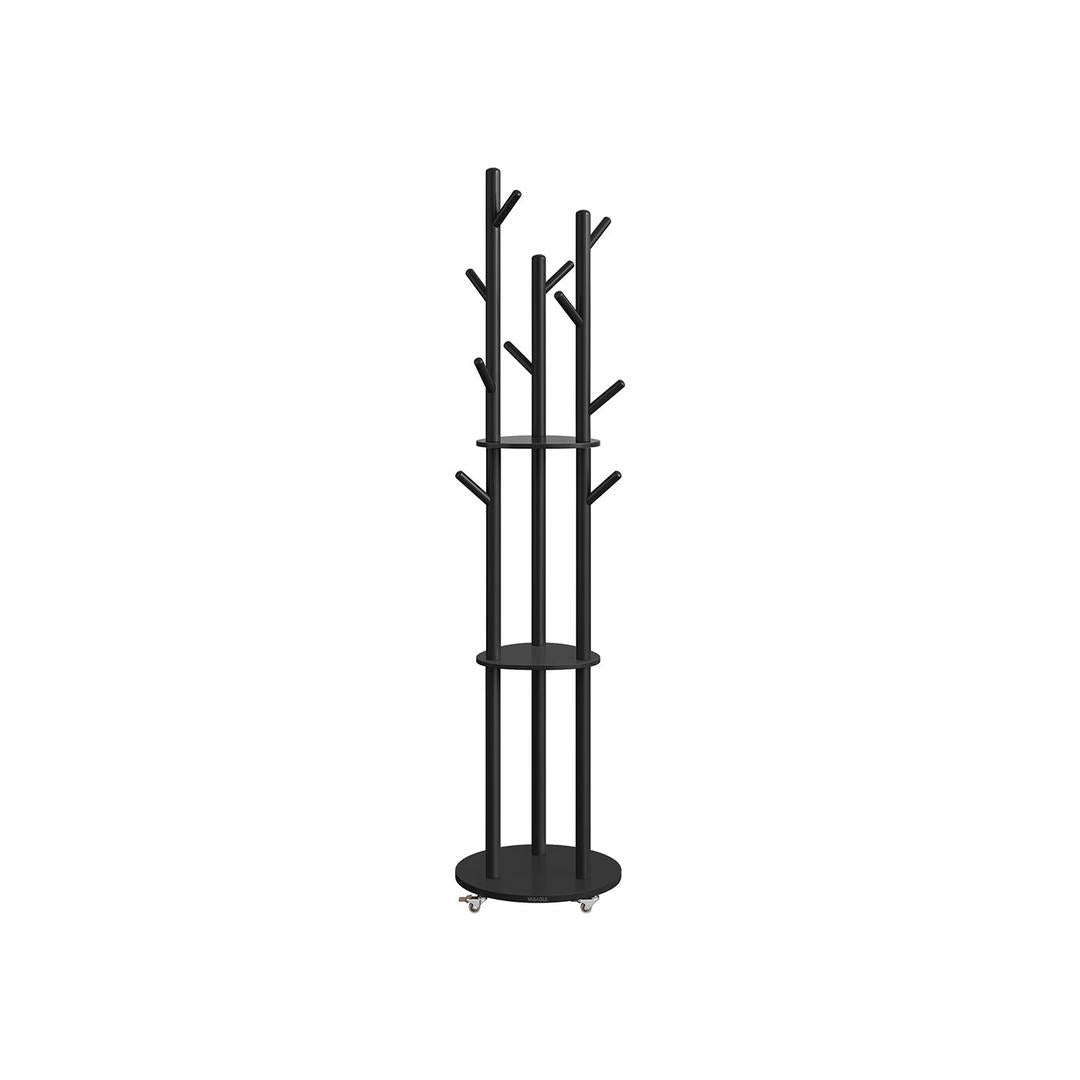 Staande kapstok met massief houten planken en haken – met wieltjes, Ø 40 × 175 cm