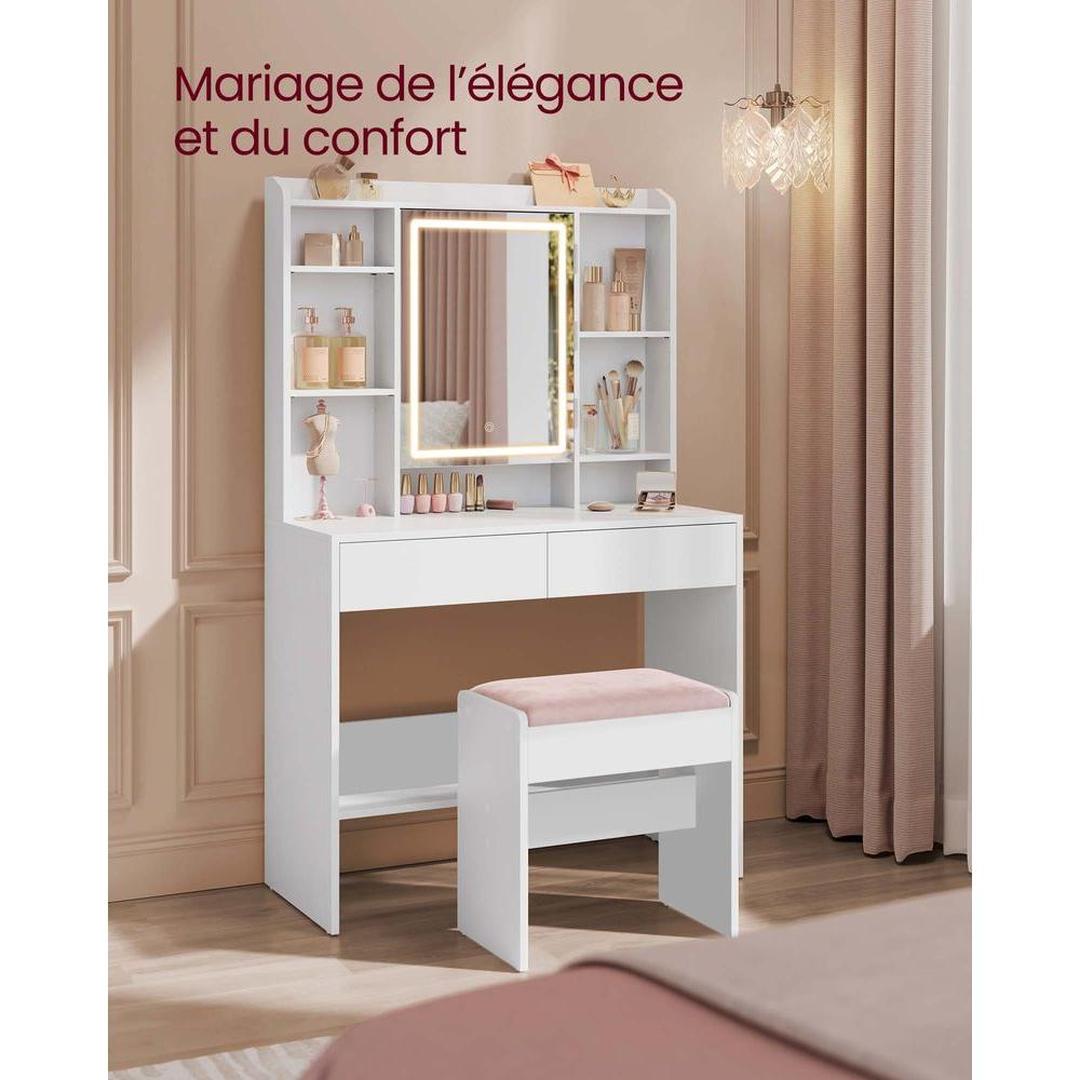 Make-up kruk met velvet zitting – roze bekleding – witte houten poef – draagkracht 120 kg