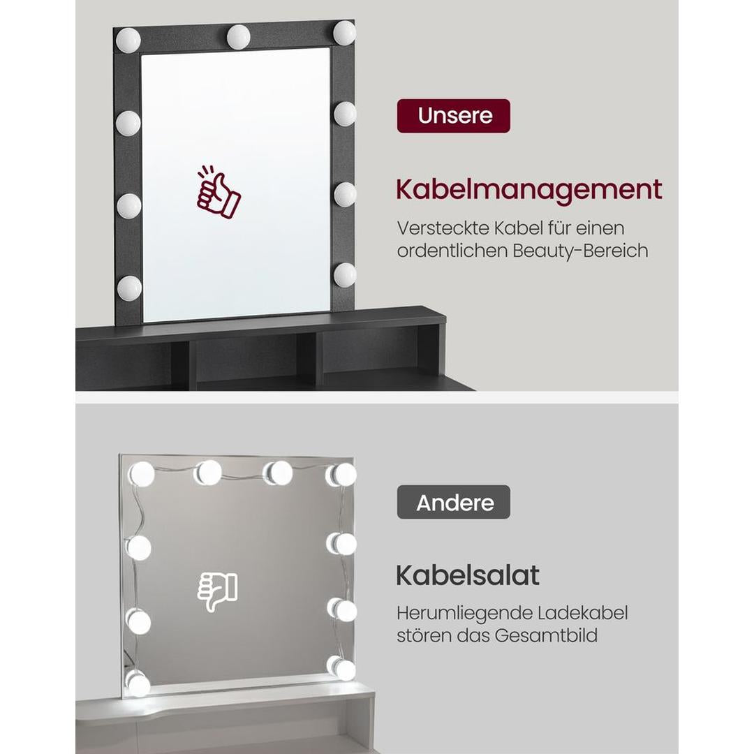 Kaptafel met LED-Verlichting – Make-uptafel met Spiegel en Opbergruimte