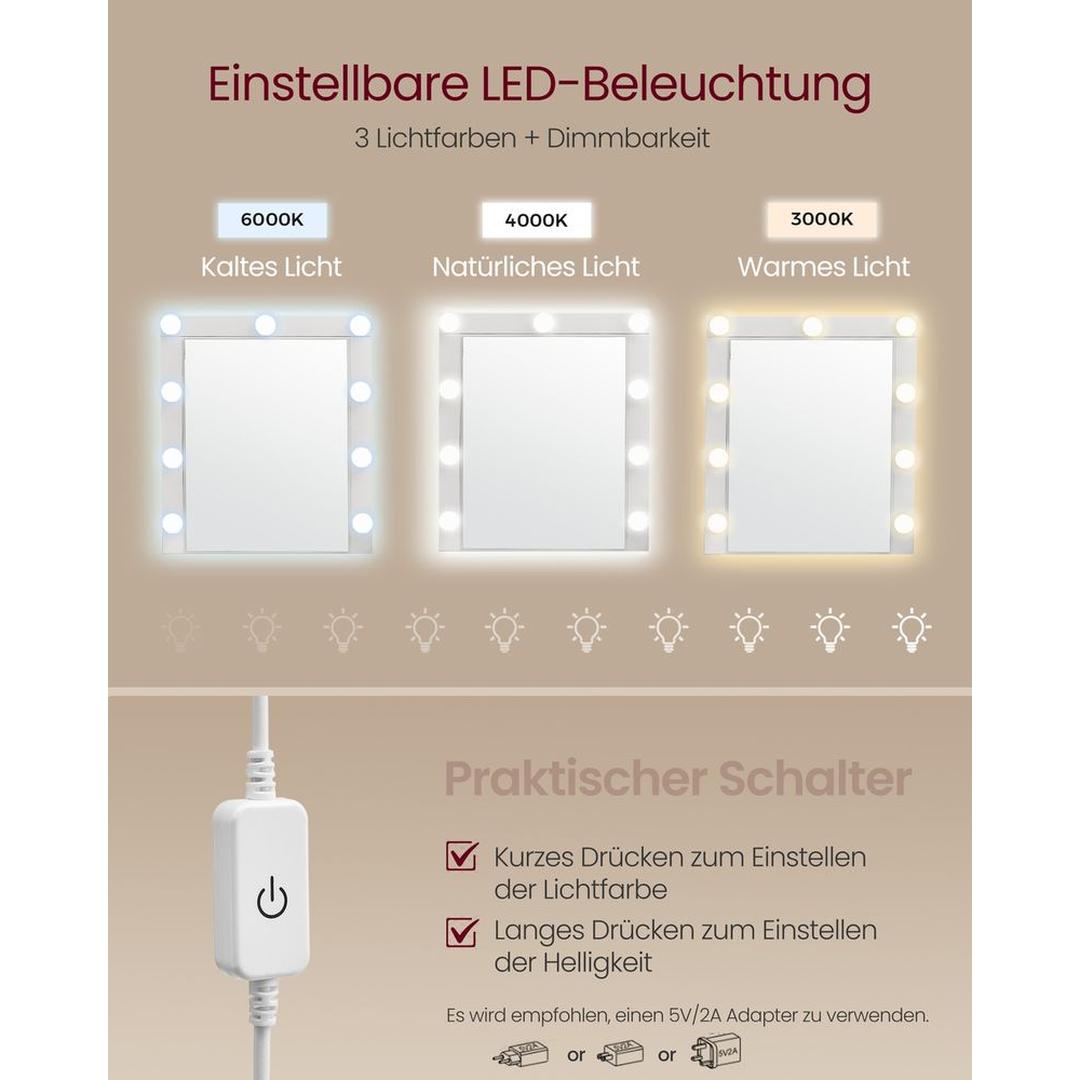 Kaptafel met LED-Verlichting – Make-uptafel met Spiegel en Opbergruimte