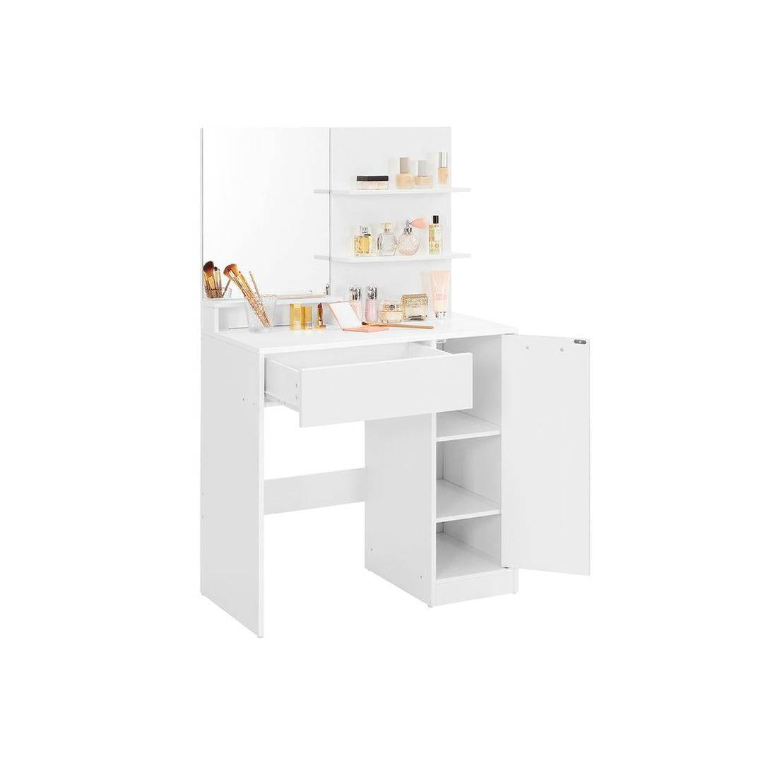 Witte Kaptafel met Opbergplanken en Lade – Make-uptafel met Spiegel en Opbergruimte