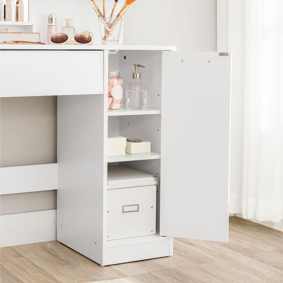 Witte Kaptafel met Opbergplanken en Lade – Make-uptafel met Spiegel en Opbergruimte