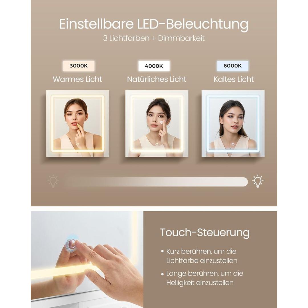 Kaptafel met Spiegel en LED-verlichting – Make-uptafel met 9 Lades, Open Vakken en Verstelbare Planken in Wolkenwit