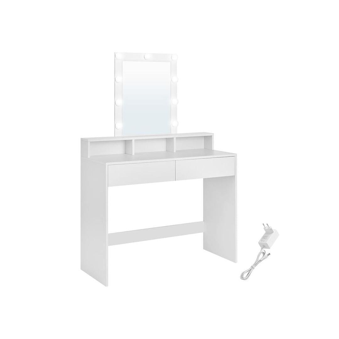 Kaptafel met LED-verlichting – Moderne Make-uptafel in Wit met Spiegel en Kantelbeveiliging