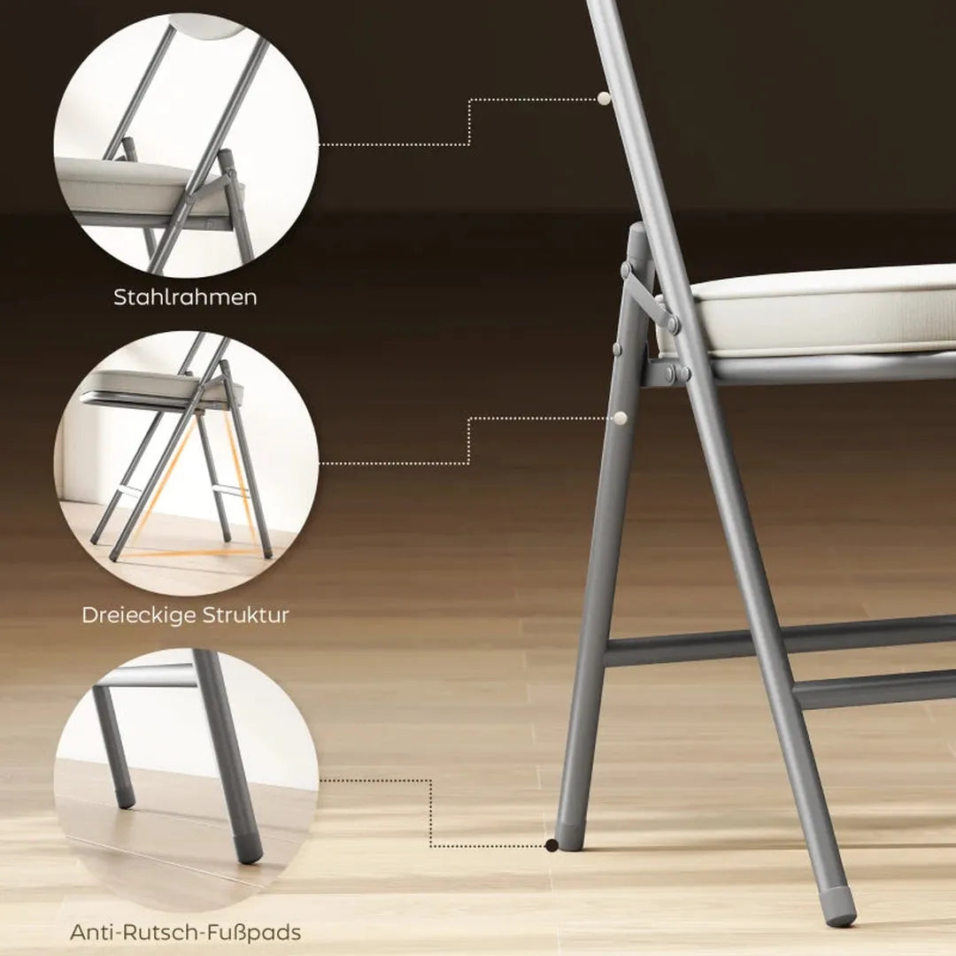 Set van 4 opvouwbare stoelen – corduroy bekleding – rugleuning – metalen frame – crème wit
