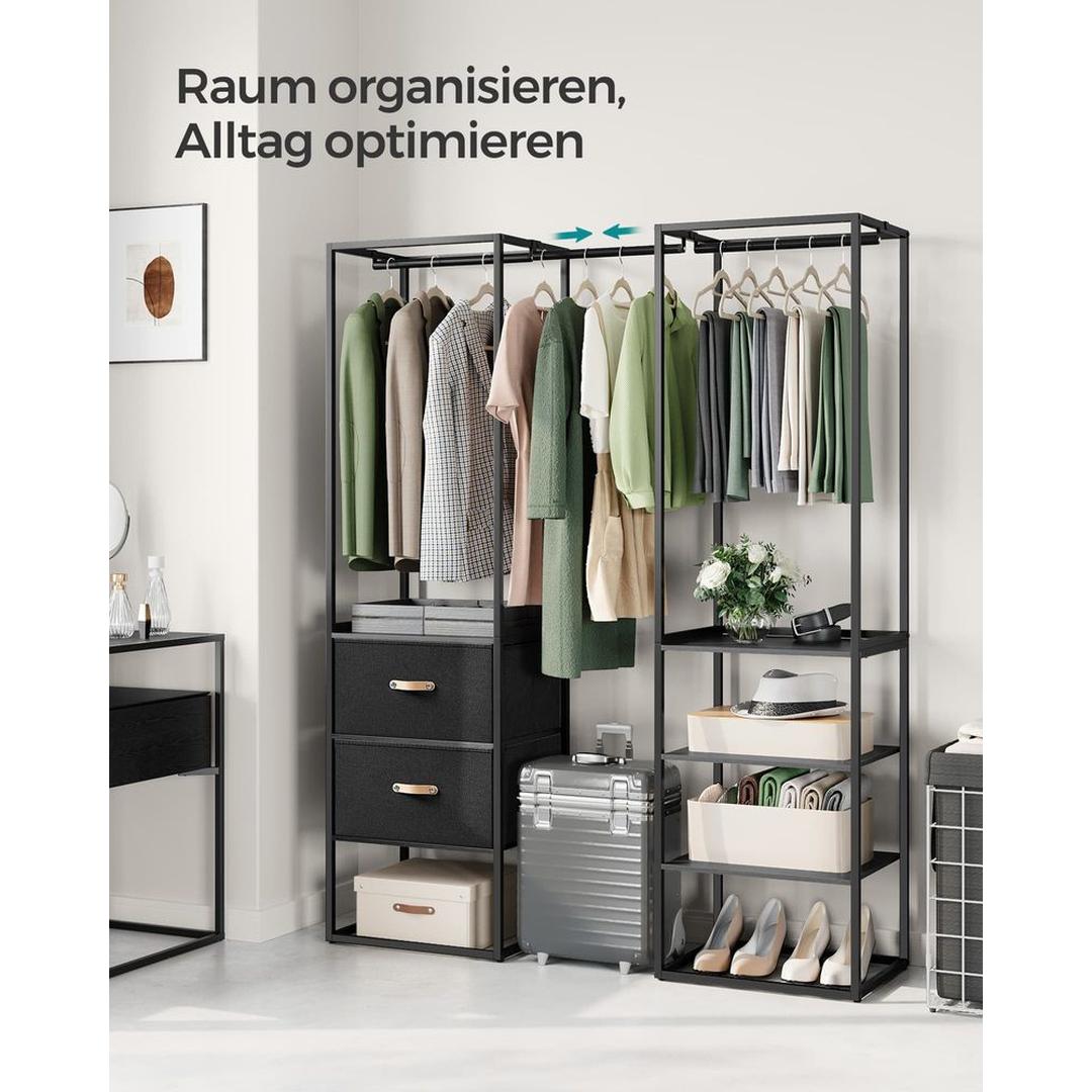 Kledingrek met 2 Lades en 4 Legplanken – Open Garderobekast van Staal en Spaanplaat in Vintage Bruin