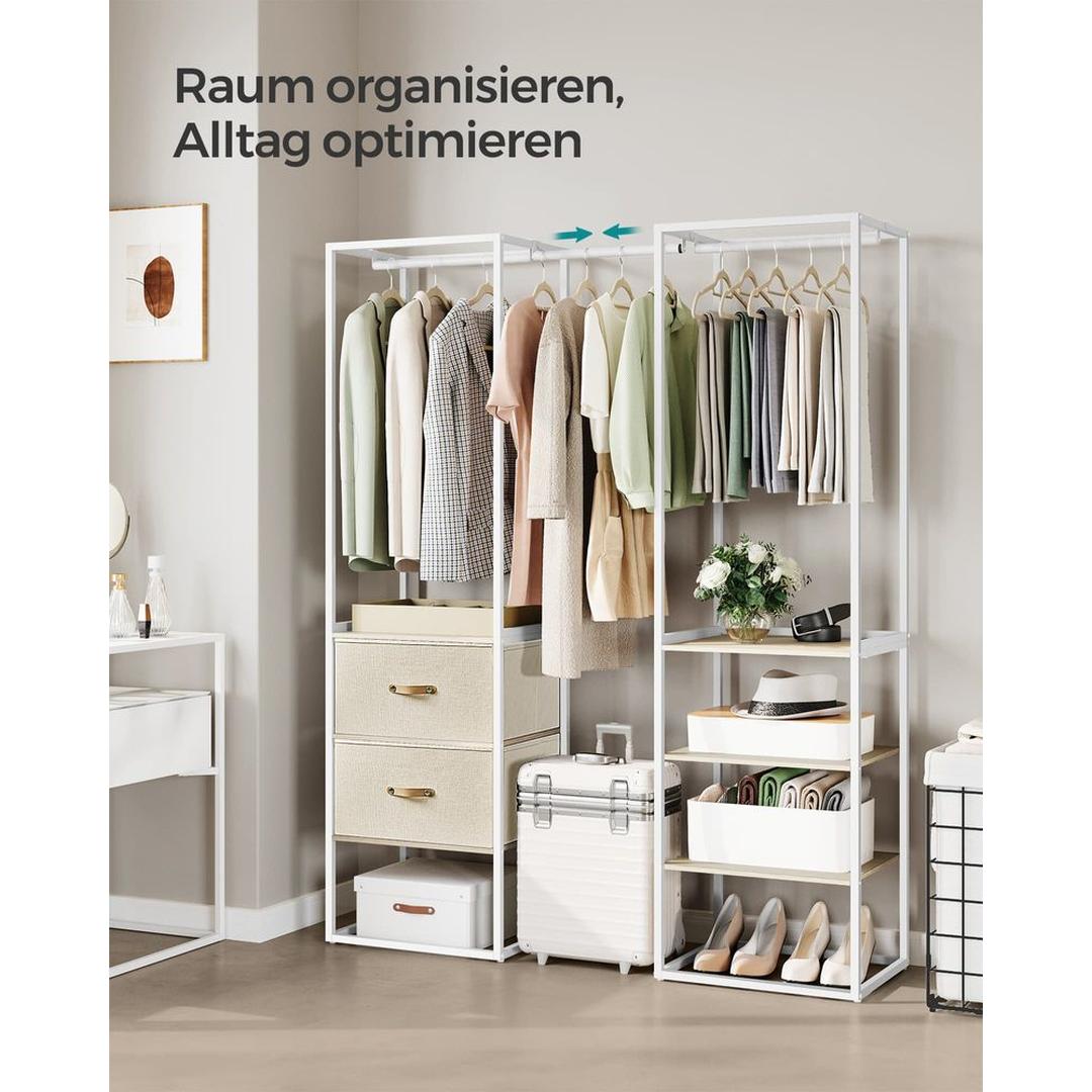Kledingrek met 2 Lades en 4 Legplanken – Open Garderobekast van Staal en Spaanplaat in Vintage Bruin