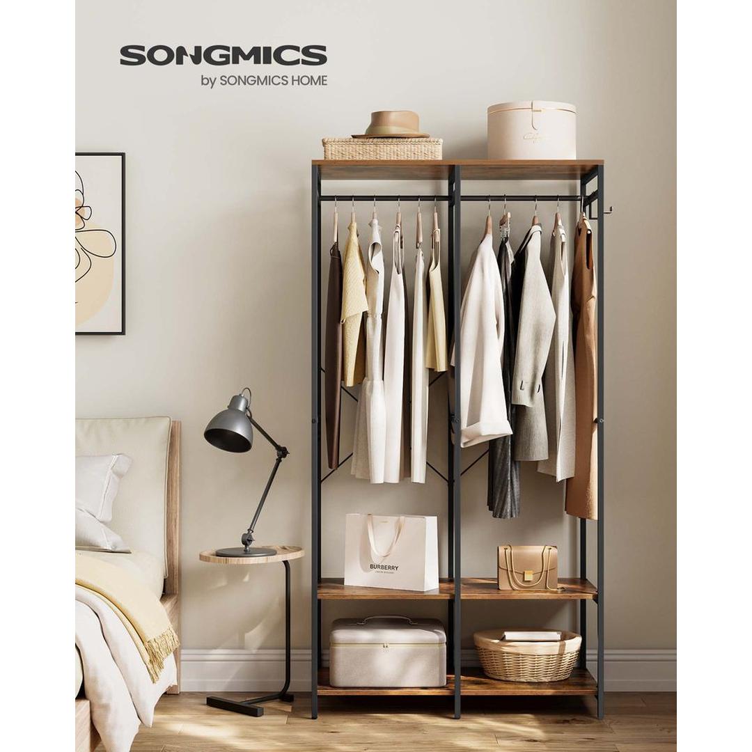 Open Garderobekast met Afneembare Haken – Kledingrek met Legplanken en Hanggedeelte van Metaal en Spaanplaat