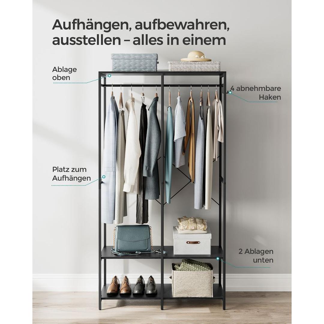 Open Garderobekast met Afneembare Haken – Kledingrek met Legplanken en Hanggedeelte van Metaal en Spaanplaat