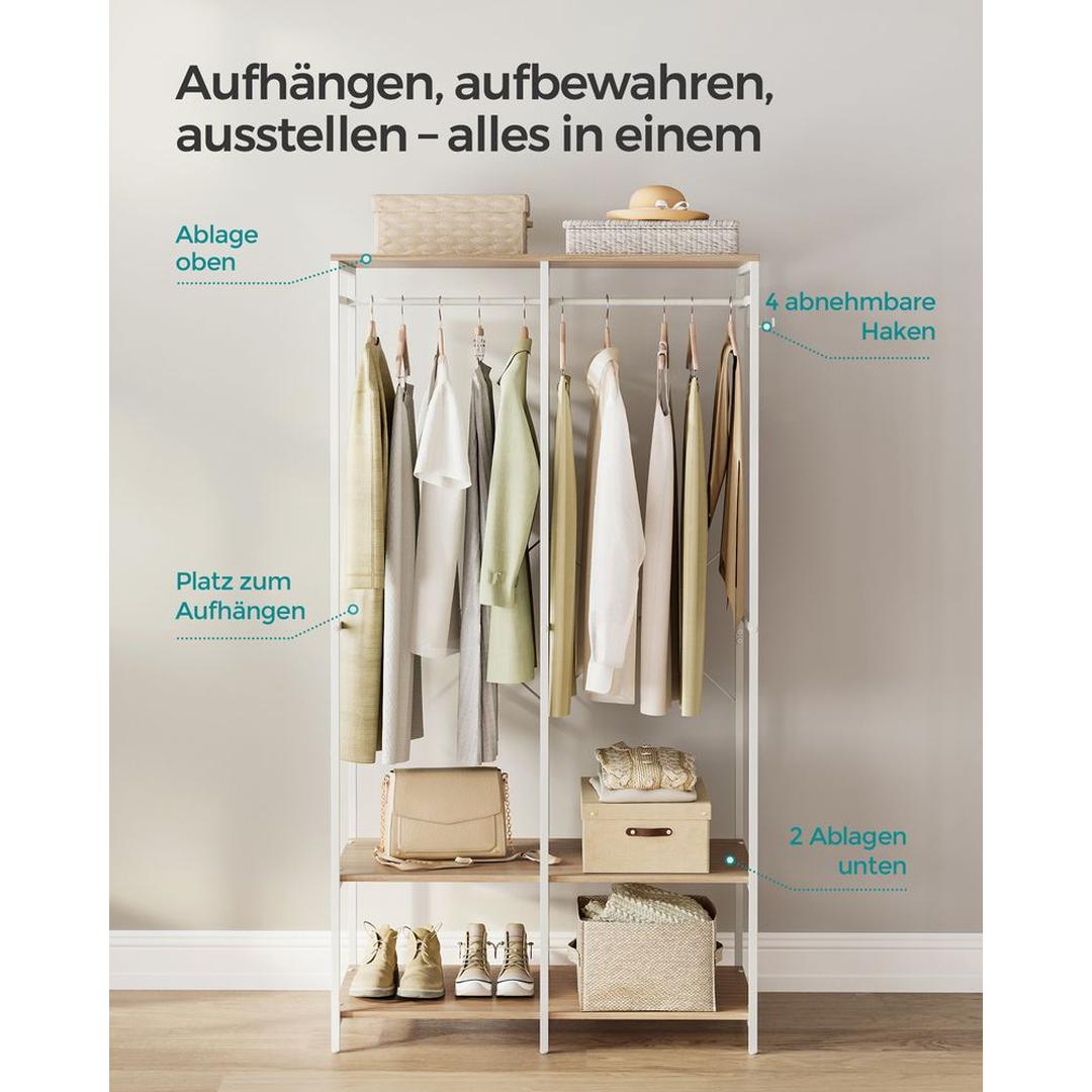 Open Garderobekast met Afneembare Haken – Kledingrek met Legplanken en Hanggedeelte van Metaal en Spaanplaat