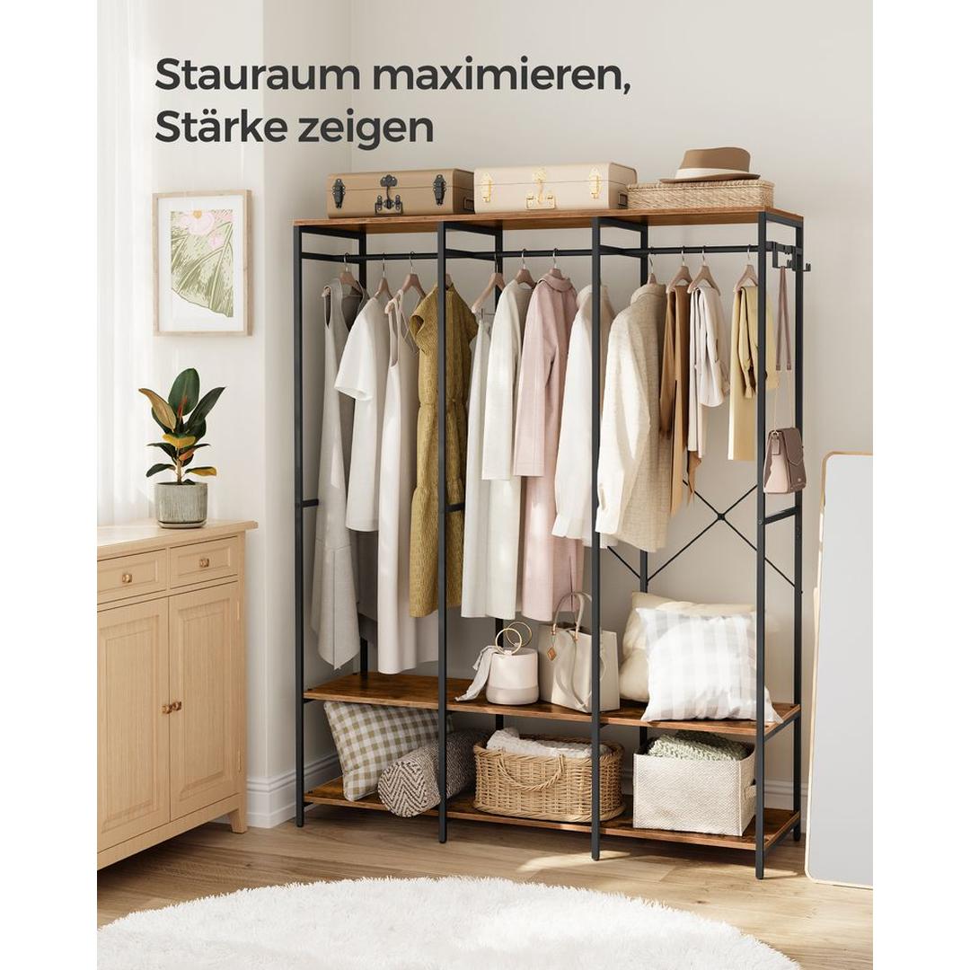 Open Garderobekast met Afneembare Haken – Kledingrek met Legplanken en Hanggedeelte van Metaal en Spaanplaat