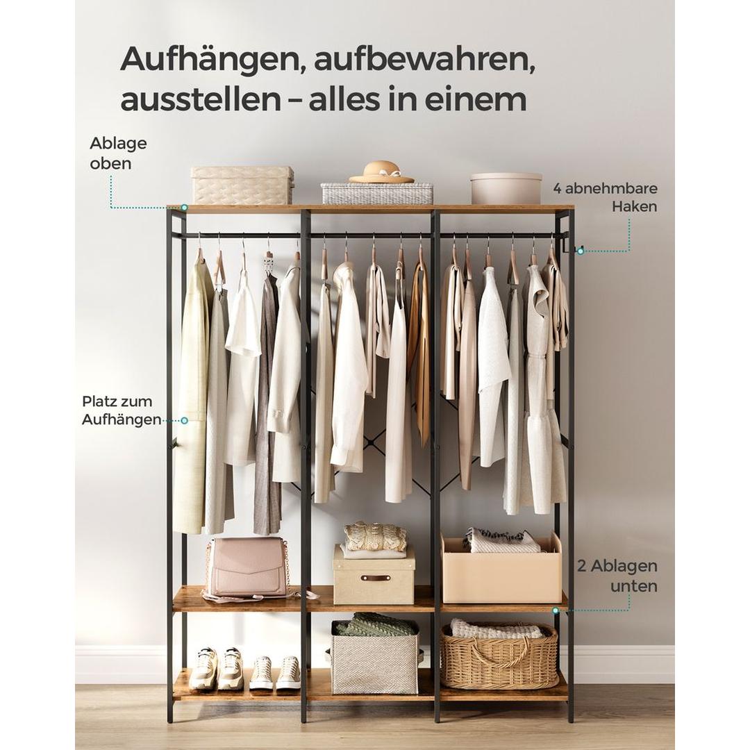 Open Garderobekast met Afneembare Haken – Kledingrek met Legplanken en Hanggedeelte van Metaal en Spaanplaat