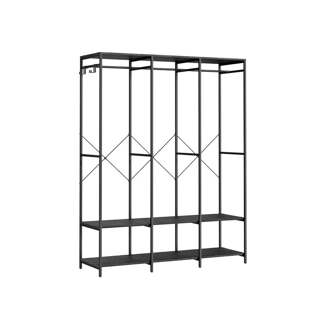 Open Garderobekast met Afneembare Haken – Kledingrek met Legplanken en Hanggedeelte van Metaal en Spaanplaat