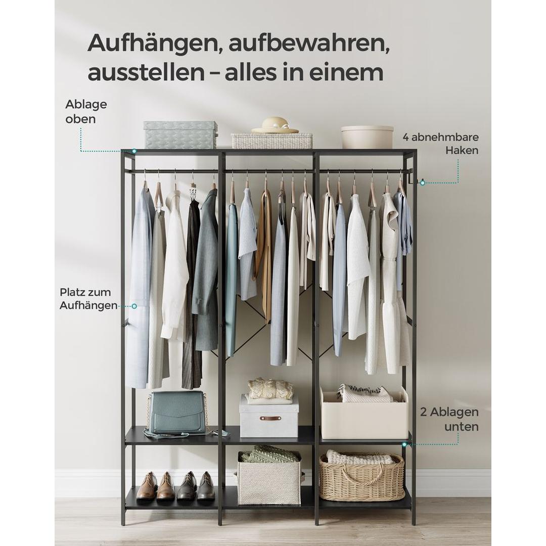 Open Garderobekast met Afneembare Haken – Kledingrek met Legplanken en Hanggedeelte van Metaal en Spaanplaat