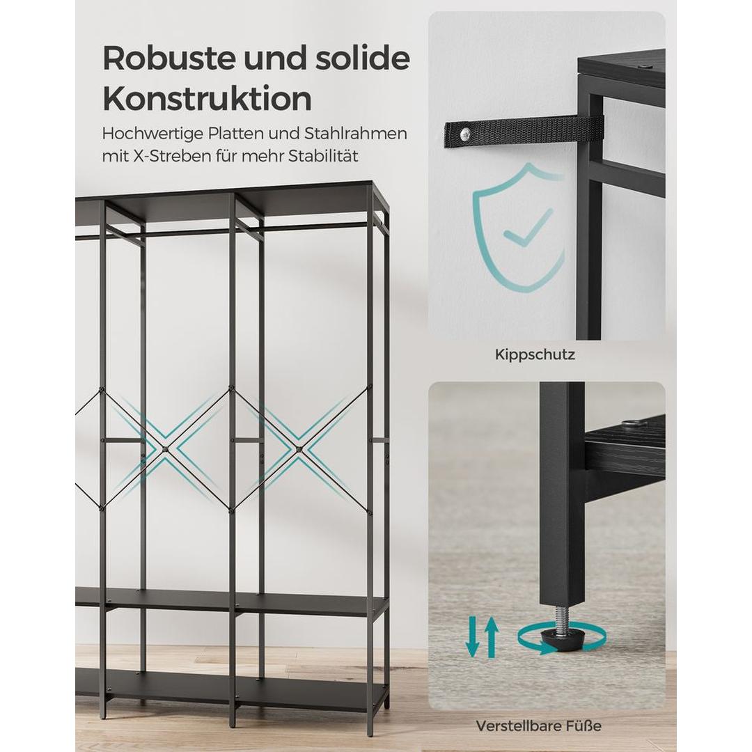 Open Garderobekast met Afneembare Haken – Kledingrek met Legplanken en Hanggedeelte van Metaal en Spaanplaat