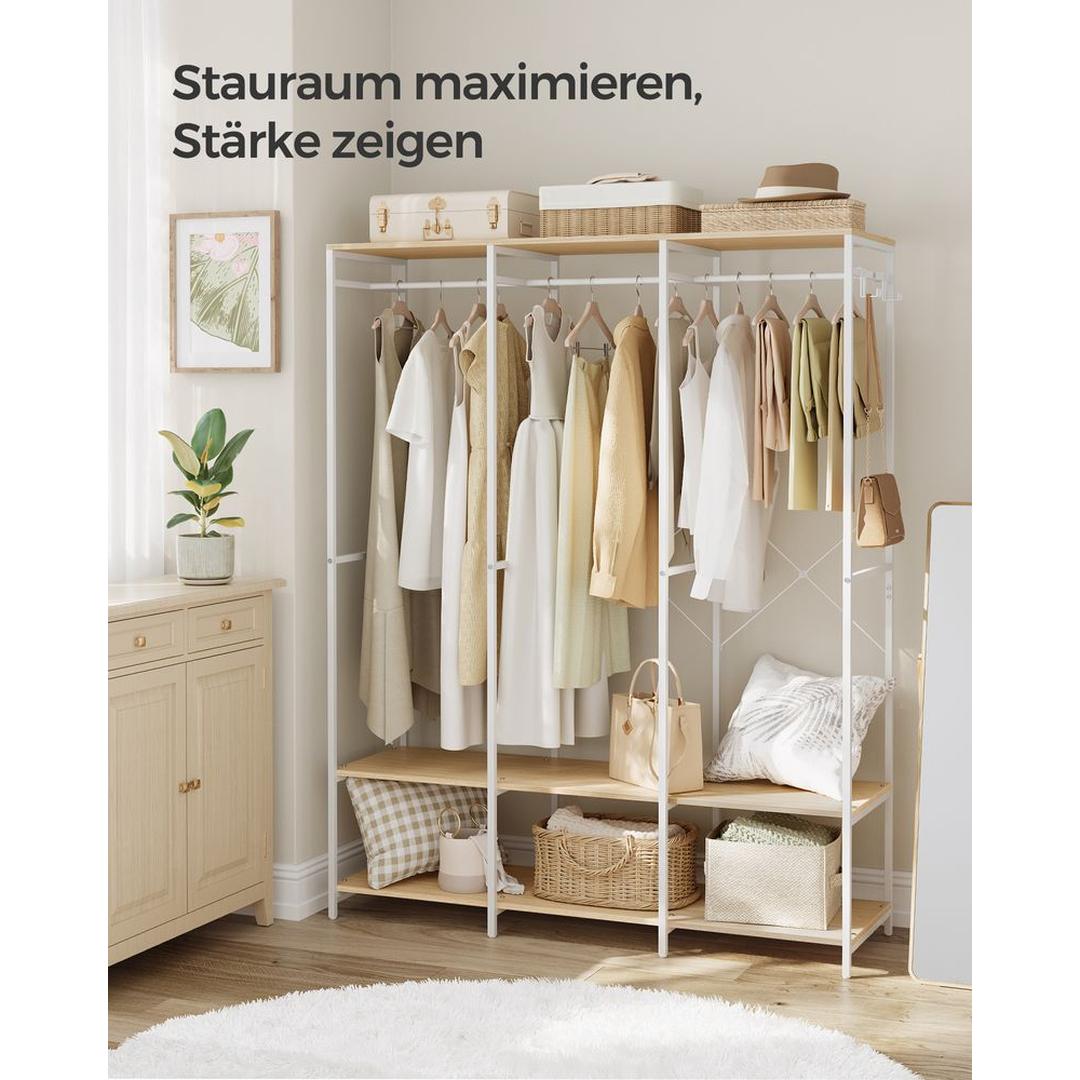 Open Garderobekast met Afneembare Haken – Kledingrek met Legplanken en Hanggedeelte van Metaal en Spaanplaat