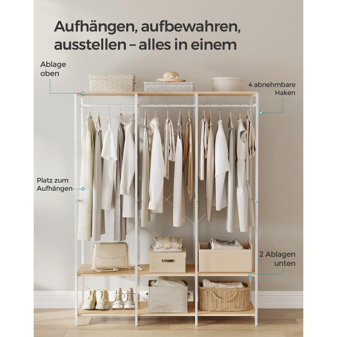 Open Garderobekast met Afneembare Haken – Kledingrek met Legplanken en Hanggedeelte van Metaal en Spaanplaat