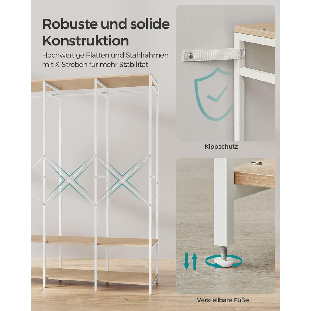 Open Garderobekast met Afneembare Haken – Kledingrek met Legplanken en Hanggedeelte van Metaal en Spaanplaat