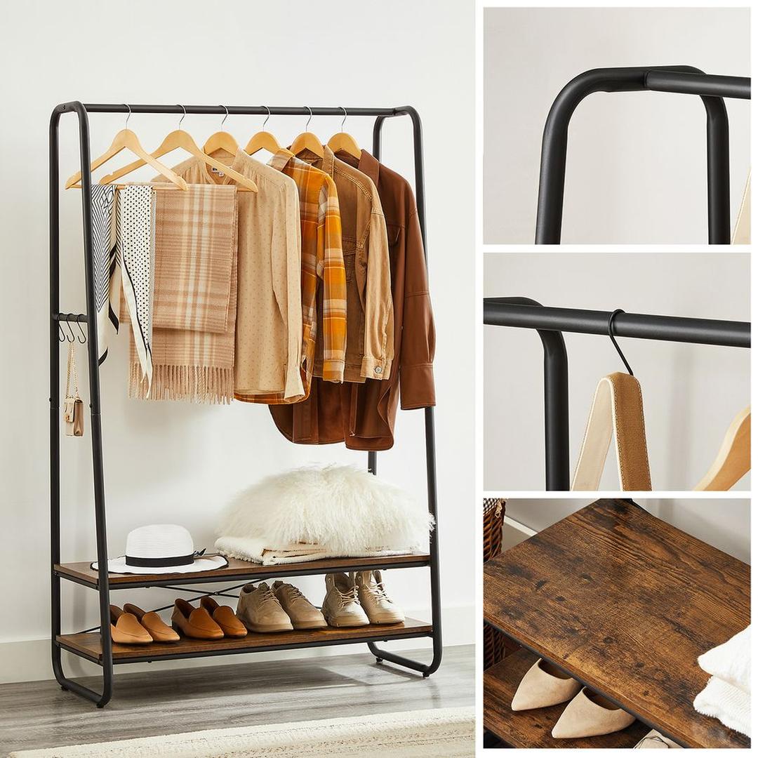 Kledingrek in Vintagebruin en Zwart – Vrijstaand Metalen Ontwerp voor Slaapkamer of Hal