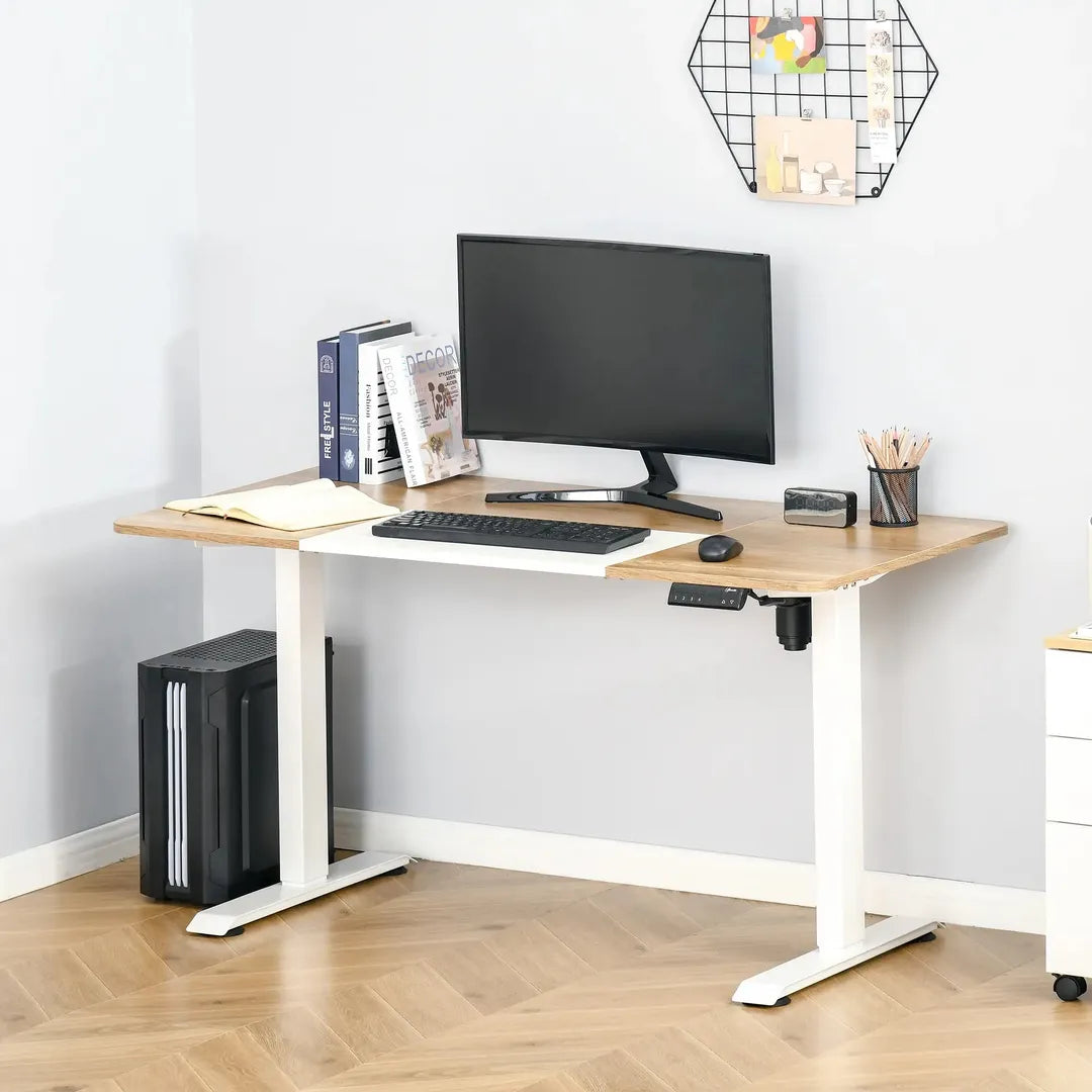 In hoogte verstelbaar sta-bureau – elektrisch computertafel met geheugenfunctie, 140 × 70 × 72–116 cm, wit