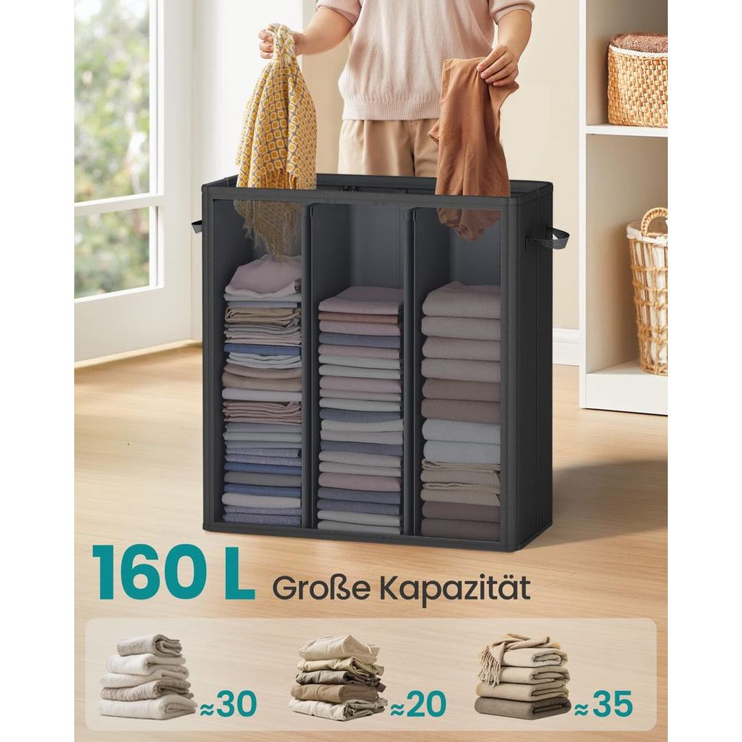 Wasmand met 3 Compartimenten en Afneembare Wasbare Binnenzak – Wasbox met Deksel en Sorteerlabels